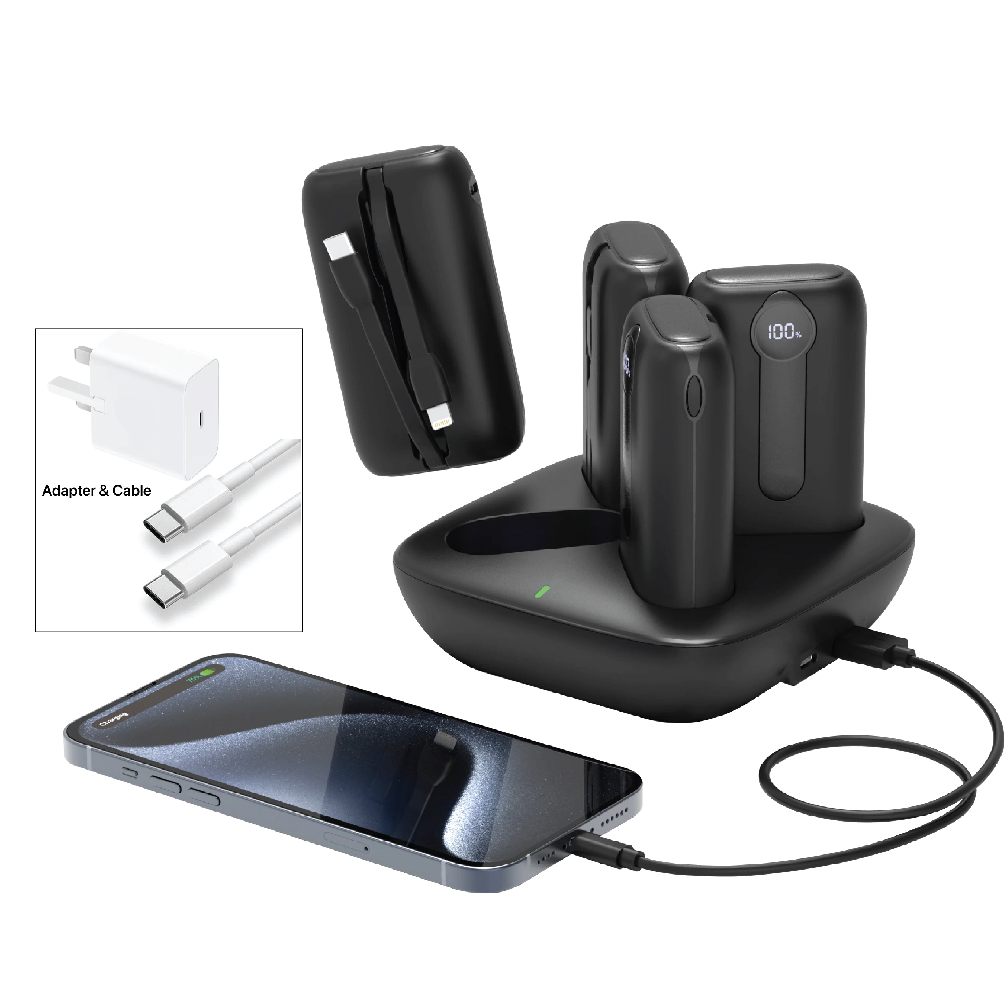 LZEL Quadra Energia X Station 10000mAh Charging Station Built In Cable Lightning And Type-C | Black LZEL Quadra Energia X Station 10000mAh Charging Station Built In Cable Lightning And Type-C | Black